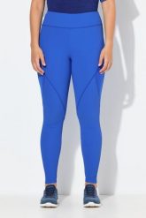 Damskie Legginsy funkcyjne prążkowany dżersej kieszeń na zamek z recyklingu. Niebieskie legginsy Ulla Popken, bez wzorów, z dżerseju. Za 239.99 zł.