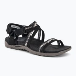 Sandały Turystyczne Lifestyle Damskie Merrell Terran 3 Cush Lattice. Czarne sandały Merrell, bez wzorów, sportowe, bez obcasa, bez zapięcia. Za 289.99 zł.