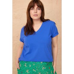 T-shirt Damski Mango Plus Size Szafirowy. Niebieskie t-shirty blue shadow, plus size, bez wzorów, z bawełny, bez kołnierzyka, bez ramiączek. Za 129.90 zł.