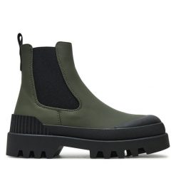 Sztyblety ONLY Shoes. Zielone botki ONLY SHOES, bez wzorów, bez obcasa, na płaskiej podeszwie, bez zapięcia. Za 299.99 zł.