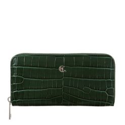 Duży Portfel Damski ze Skóry z Wzorem Krokodyla – Luksusowy Design i Funkcjonalność PD090s275 RFID. Zielone portfele bez wzorów, ze skóry. Za 170.00 zł.