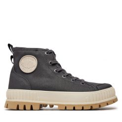 Trapery Palladium. Szare traperki Palladium, bez wzorów, bez obcasa, bez zapięcia. Za 479.99 zł.