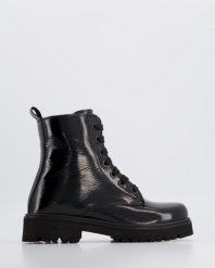 LAKIEROWANE BOTKI 269609 BLACK. Czarne botki Venezia, bez wzorów, z lakierowanej skóry, bez obcasa, bez zapięcia. Za 339.00 zł.