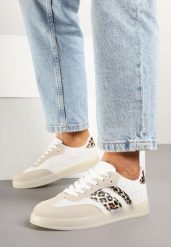 Beżowo-Panterkowe Klasyczne Sneakersy Tenisówki na Półprzezroczystej Podeszwie Niniel. Brązowe trampki Renee, bez wzorów, z jeansu, eleganckie, bez zapięcia. W wyprzedaży za 67.99 zł.