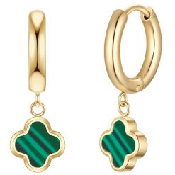 Glanzstücke München Kolczyki Creolen koniczyna ze stali nierdzewnej w zlocie z malachitem (synth.) 1 ct Damski. Zielone kolczyki Glanzstücke München, z malachitem, pozłacane. Za 199.99 zł.