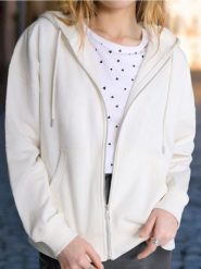 Bluza z kapturem zapinana na zamek - kremowy. Białe bluzy Sinsay, l, bez wzorów, bez ramiączek, z kapturem. Za 25.99 zł.