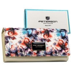 Duży portfel damski w kwiaty wykonany ze skóry naturalnej i ekologicznej z systemem RFID PTN PX24-PF2 Peterson. Portfele Peterson, bez wzorów, ze skóry. Za 124.99 zł.