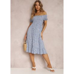Niebieska Sukienka Ianeope. Niebieskie sukienki Renee, l, bez wzorów, z wiskozy, bez kołnierzyka, bez ramiączek, midi. W wyprzedaży za 47.99 zł.