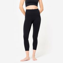 Legginsy do jogi damskie Kimjaly 7/8. Czarne legginsy KIMJALY, bez wzorów, z elastanu, sportowe. W wyprzedaży za 99.99 zł.
