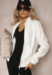 Biała Bluza na Suwak Ocieplana Polarem z Kołnierzem Imerulia. Białe bluzy Renee, na zimę, l, bez wzorów, z polaru, bez kaptura, trekkingowe. W wyprzedaży za 79.99 zł.