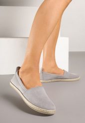Szare Płaskie Espadryle z Plecionką na Podeszwie Julietae. Szare espadryle Renee, bez wzorów, eleganckie, z okrągłym noskiem, bez obcasa, na płaskiej podeszwie. W wyprzedaży za 63.99 zł.