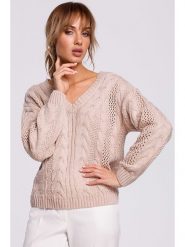 Made of emotion Sweter w kolorze beżowym rozmiar: L/XL. Brązowe swetry Made Of Emotion, l, bez wzorów, ze splotem, bez ramiączek. Za 127.95 zł.