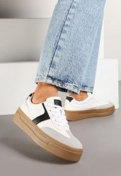 Biało-Czarne Sneakersy Typu Klasyczne Tenisówki na Grubej Podeszwie Hanistra. Białe trampki Born2be, bez wzorów, z jeansu, klasyczne, bez zapięcia. W wyprzedaży za 101.99 zł.