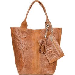Shopper bag skórzany camelowy croco L94. Brązowe shopper bag z aplikacjami, z materiału, małe, zamszowe, bez dodatków. Za 230.99 zł.
