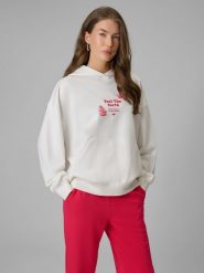 4F Bluza dresowa loose z kapturem damska - biała S. Białe bluzy 4f, s, bez wzorów, z bawełny, bez ramiączek, z kapturem. Za 189.99 zł.