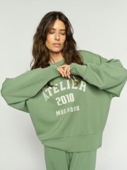 MOS MOSH Bluza damska - NMNima Kobiety zielony jednolity, S. Zielone bluzy bez kaptura Mos Mosh, s, bez wzorów, z bawełny, bez kaptura. Za 499.95 zł.