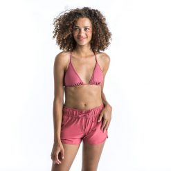 Góra kostiumu kąpielowego surfingowego damska Olaian Mae. Czerwone bikini OLAIAN, bez wzorów, z elastanu, sportowe. Za 59.99 zł.