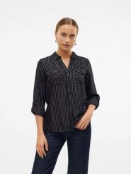 Vero Moda Bluzka w kolorze srebrno-czarnym rozmiar: M. Czarne bluzki Vero Moda, m, bez wzorów, bez kołnierzyka, bez ramiączek. Za 52.79 zł.