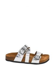 Moosefield Skórzane klapki w kolorze srebrnym rozmiar: 42. Szare klapki Moosefield, bez wzorów, ze skóry, klasyczne, z otwartym noskiem, bez obcasa, bez zapięcia. Za 65.54 zł.