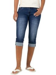 Timezone Rybaczki dżinsowe "Tali" w kolorze granatowym rozmiar: W26. Niebieskie spodnie materiałowe Timezone, z aplikacjami, z materiału, klasyczne. Za 182.72 zł.