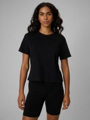 4F T-shirt regular gładki damski - czarny S. Czarne t-shirty 4f, s, bez wzorów, z bawełny, bez kołnierzyka, bez ramiączek. Za 69.99 zł.