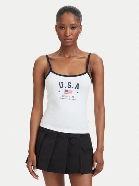 Guess T-Shirt 183097 Biały Classic Fit. Białe t-shirty Guess Jeans, m, z aplikacjami, z bawełny, bez kołnierzyka, bez ramiączek. Za 129.99 zł.