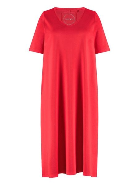 SAMOON Sukienka w kolorze czerwonym rozmiar: 52. Czerwone sukienki Samoon, na co dzień, bez wzorów, z bawełny, bez kołnierzyka, bez ramiączek, midi, proste. Za 104.64 zł.