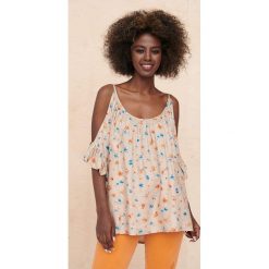 Bluzka Damska Hanii 2 BS Orange Flowers. Pomarańczowe bluzki blue shadow, bez wzorów, z tkaniny, bez kołnierzyka, bez ramiączek. W wyprzedaży za 99.95 zł.