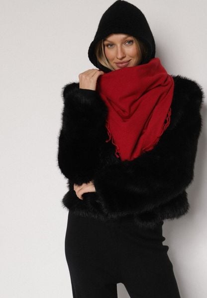 Czerwony Gładki Szalik z Frędzlami Vetiela. Czerwone szaliki i kominy Born2be, na zimę, bez wzorów, z jeansu, eleganckie. Za 34.99 zł.