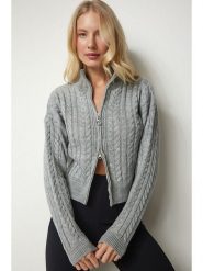 Happiness Istanbul Kardigan w kolorze szarym rozmiar: S/M. Szare swetry Happiness Istanbul, m, bez wzorów, z wełny, bez ramiączek. Za 86.99 zł.