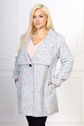 Popielaty melanżowy płaszcz Mery PLUS SIZE XXL JESIEŃ. Szare płaszcze Moda Size Plus Iwanek, na jesień, plus size, bez wzorów, ze skóry, eleganckie, bez kaptura. W wyprzedaży za 119.90 zł.