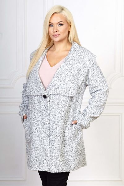 Popielaty melanżowy płaszcz Mery PLUS SIZE XXL JESIEŃ. Szare płaszcze Moda Size Plus Iwanek, na jesień, plus size, bez wzorów, ze skóry, eleganckie, bez kaptura. W wyprzedaży za 99.90 zł.