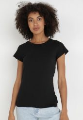 Czarny T-shirt Gathanthei. Czarne t-shirty Born2be, l, bez wzorów, z bawełny, klasyczne, bez kołnierzyka, bez ramiączek. W wyprzedaży za 25.49 zł.