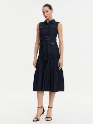 Morgan Sukienka jeansowa 251-RNAUTICA Granatowy Regular Fit. Niebieskie sukienki Morgan, bez wzorów, z bawełny, bez kołnierzyka, bez ramiączek. Za 329.99 zł.