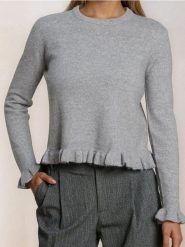 Sweter z ozdobnymi falbanami z domieszką wełny - szary. Szare swetry Sinsay, l, bez wzorów, z wełny, bez ramiączek. Za 59.99 zł.