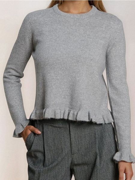 Sweter z ozdobnymi falbanami z domieszką wełny - szary. Szare swetry Sinsay, l, bez wzorów, z wełny, bez ramiączek. Za 59.99 zł.