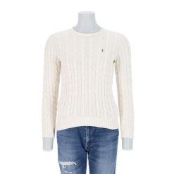 Second life - Damski beżowy sweter z warkoczowym splotem - Jak nowy. Brązowe swetry Ralph Lauren, bez wzorów, ze splotem, sportowe, bez ramiączek. Za 255.56 zł.