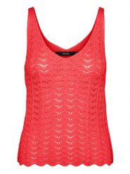 Vero Moda Top dzianinowy w kolorze czerwonym rozmiar: XL. Czerwone topy Vero Moda, xl, bez wzorów, z dzianiny, bez kołnierzyka, bez ramiączek. Za 105.63 zł.
