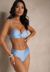 Niebieskie Bikini Majtki Figi i Biustonosz z Metaliczną Ozdobą Kinalenna. Niebieskie bikini Renee, z aplikacjami, klasyczne. W wyprzedaży za 63.99 zł.
