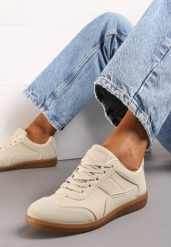 Beżowe Sneakersy przed Kostkę z Ozdobnymi Przeszyciami Erdafa. Brązowe buty sportowe lifestyle Born2be, bez wzorów, sportowe, przed kostkę, bez zapięcia. W wyprzedaży za 55.24 zł.