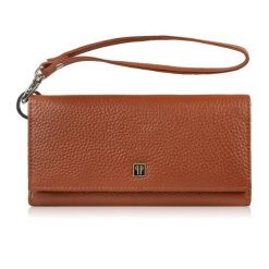 Portfel damski skórzany duży z miejscem na telefon kopertówka koniakowa damska Paolo Peruzzi T-141-CG. Brązowe portfele bez wzorów, ze skóry. Za 89.00 zł.