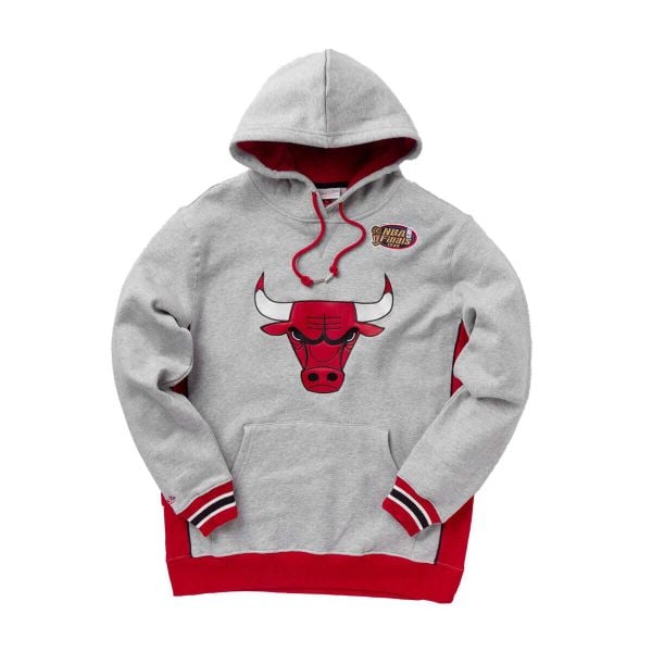 Bluza z kapturem Chicago Bulls. Szare bluzy Mitchell & Ness, bez wzorów, z kapturem, do koszykówki. Za 497.00 zł.