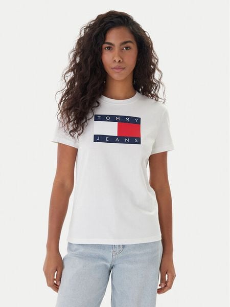 Tommy Jeans T-Shirt Flag DW0DW22562 Écru Regular Fit. Białe t-shirty Tommy Jeans, s, bez wzorów, z bawełny, bez kołnierzyka, bez ramiączek. Za 169.99 zł.