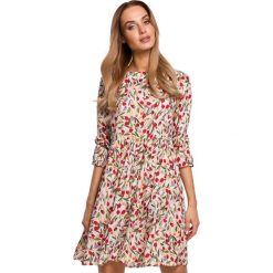 Sukienka boho rozkloszowana mini z wiskozy w kwiaty. Sukienki Polski Producent, do pracy, xl, bez wzorów, z wiskozy, biznesowe, bez kołnierzyka, bez ramiączek, mini, rozkloszowane. Za 229.00 zł.