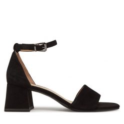 Sandały Caprice. Czarne sandały Caprice, bez wzorów, bez obcasa, na słupku, bez zapięcia. Za 179.99 zł.