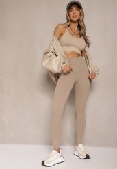Beżowe Basicowe Legginsy High Waist Tofelia. Brązowe legginsy Renee, bez wzorów, z jeansu, klasyczne. W wyprzedaży za 47.99 zł.