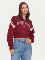 Tommy Jeans Sweter Varsity DW0DW18692 Czerwony Relaxed Fit. Czerwone swetry Tommy Jeans, l, bez wzorów, z bawełny, bez ramiączek. Za 269.99 zł.
