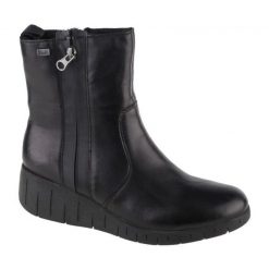 Buty Rieker Booties W Y1364-01 czarne. Czarne botki Rieker, bez wzorów, z gumy, bez obcasa, bez zapięcia. Za 464.61 zł.
