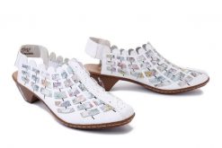 RIEKER 46778-80 white combination, sandały damskie. Białe sandały Rieker, bez wzorów, bez obcasa, na obcasie, bez zapięcia. Za 279.92 zł.