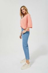 Jeansy slouchy z wysokim stanem. Niebieskie jeansy MOODO, s, bez wzorów, z bawełny, z podwyższonym stanem, długie. W wyprzedaży za 47.99 zł.